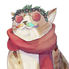 a cat wearing red sunglasses, a red scarf, a rainbow false moustache, and a flower wreath